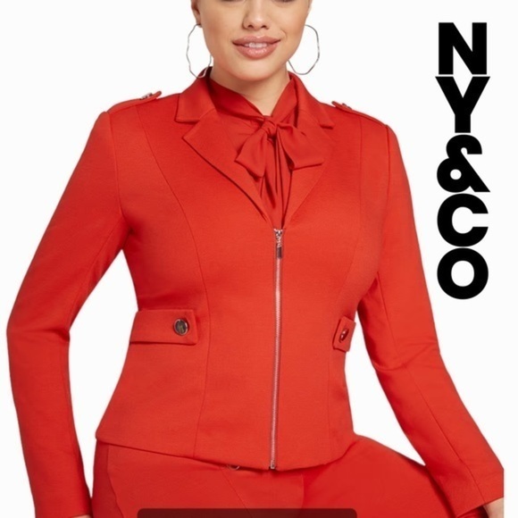 NY & Co. XL Red ponte knit super flex stretch blazer size XL - Picture 1 of 11